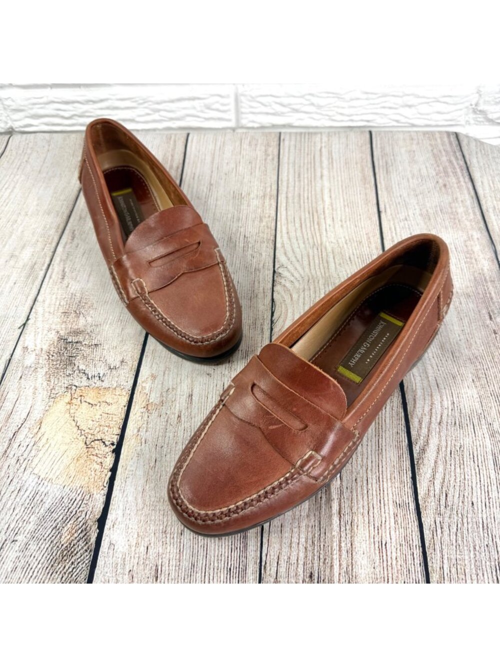 Johnson & Murphy Mens Brown Leather Slip On Penny Loafers Saddle Strap Size 11